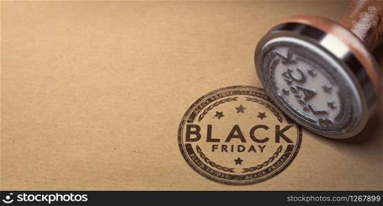 Rubber stamp with the text Black Friday stamped over cardboard background. Sales concept.3D illustration.. Black Friday Event Background