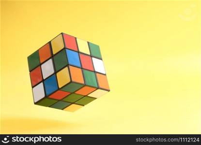 Rubik's cube flying.