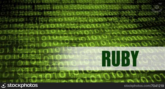 Ruby Coding Language with Green Binary Background. Ruby