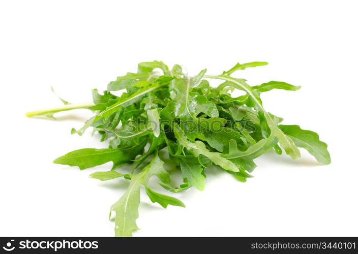 Ruccola salad fresh heap leaf isolated on a white