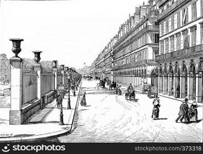 Rue de Rivoli, vintage engraved illustration. Paris - Auguste VITU ? 1890.