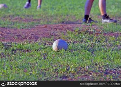 Rugby ball in the middle of a rugby field