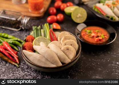 Rugby Fish Balls with Lemon Chili Paste, Tomato and Chili.