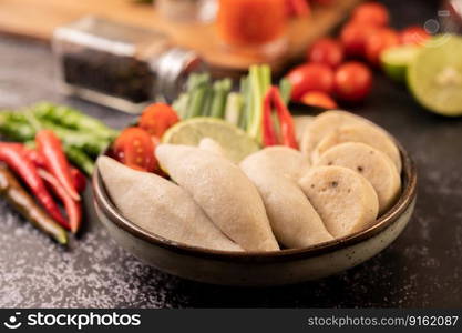 Rugby Fish Balls with Lemon Chili Paste, Tomato and Chili.