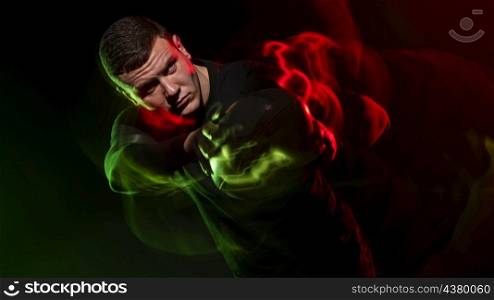 rugby player holding ball with color effect