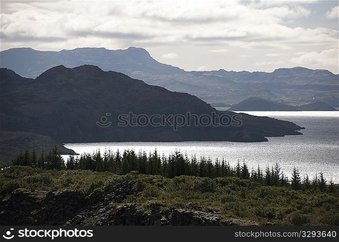 Rugged mountain and lake landscape Thingvellir National Park