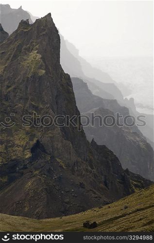 Rugged mountainous terrain of South Iceland