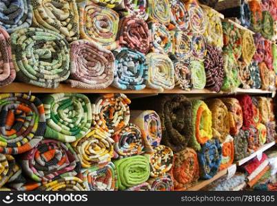 Rugs. Typical rugs on display in a shop in Nijar, Almeria, Spain.