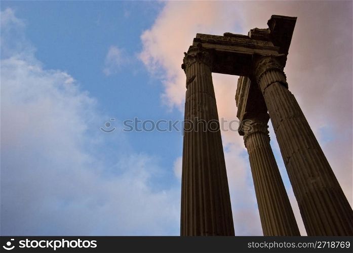 ruin of an old roman temple in Rome, Italy