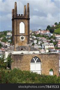 Ruin of the Presbyterian Church of Saint Georges. The church was destroyed during the hurican Ivan. Grenada, Caribbean.