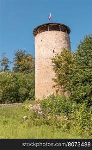 Ruin tower Burg Lowenstein.