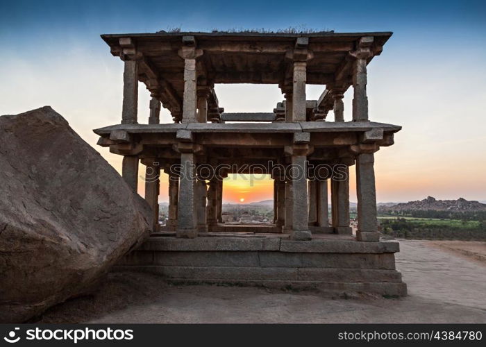 Ruined building at the sunrise, Hampi, India