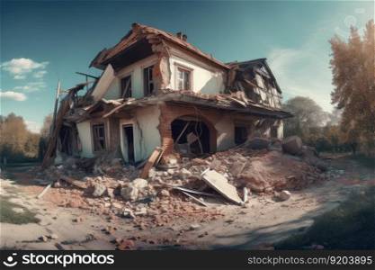 Ruined house after earthquake. Insurance concrete. Generate Ai. Ruined house after earthquake. Generate Ai