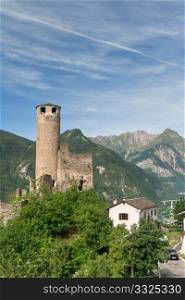 ruines of an ancient castle in Aosta Valley, Italy