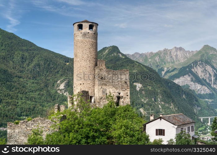 ruines of Chatelard castle in Aosta Valley, Italy