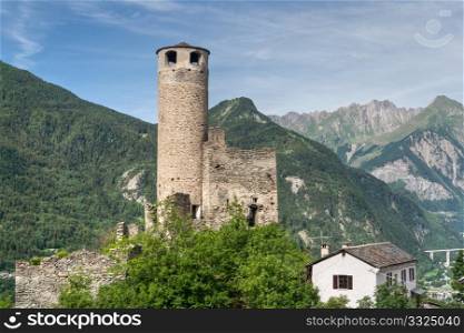 ruines of Chatelard castle in Aosta Valley, Italy