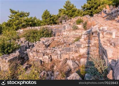 Ruins agora of Ancient Greek City of Priene in Soke,Aydin,Turkey. Ruins of Ancient Greek City of Priene