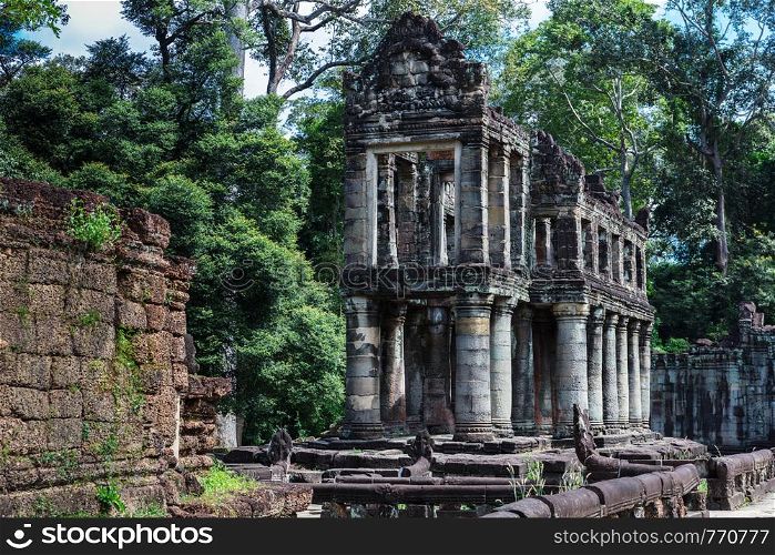 ruins ancient Preah Khan temple in Angkor