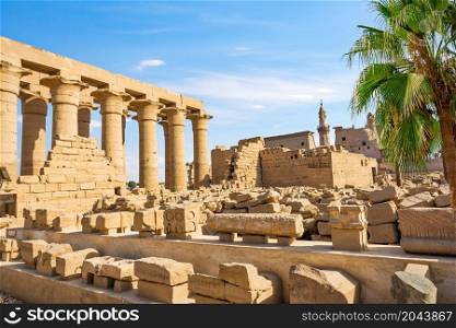 Ruins and colonnade in Luxor Temple, Egypt. Ruins and colonnade