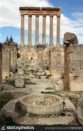 Ruins and columns in roman temple Baalbeck, Lebanon