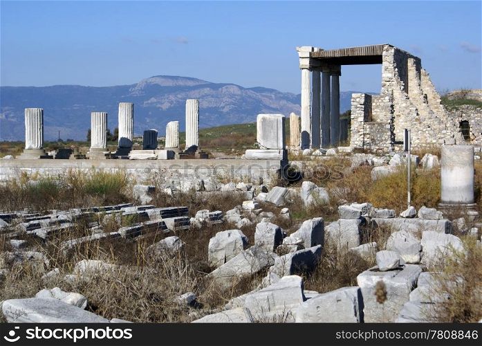 Ruins and mountain in Miletus, Turkey