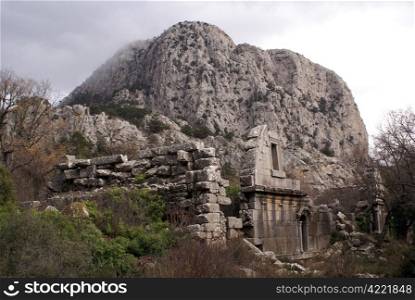 Ruins and mountain in Termessos near Antalya