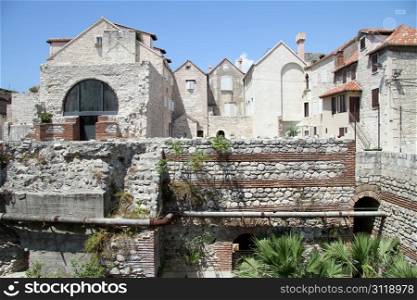 Ruins and old houses in the center of Split, Croatia