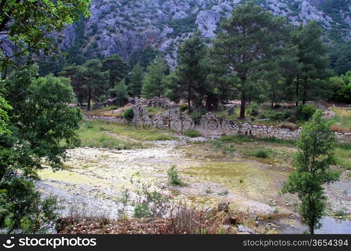 Ruins and river in Olimpos, Turkey