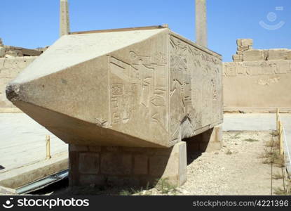 Ruins and very big obelisk inside Karnak temple in Luxor, Egypt
