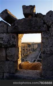 Ruins and wall in Perge, Turkey