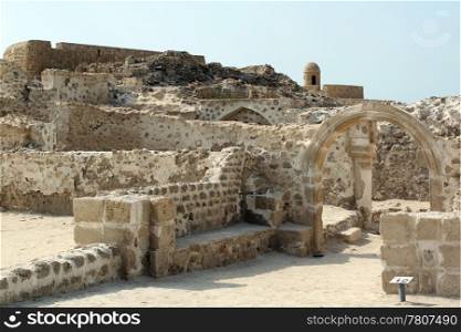 Ruins and walls inside old fort Bahrein