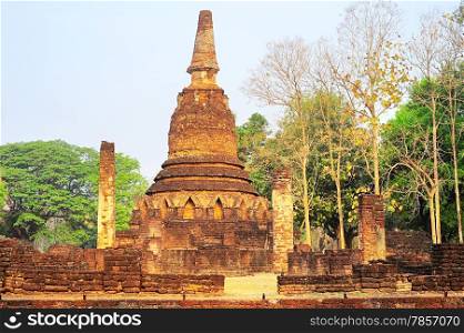Ruins at Si Satchanalai historical park at sunset, Sukhothai , Thailand