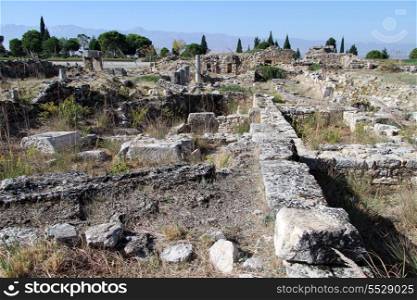 Ruins in ancient city Hyerapolis near Pamukkale, Turkey