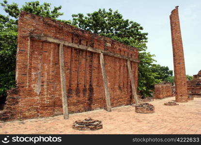 Ruins in wat Mahathat in Ayuthaya, central Thailand