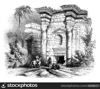 Ruins of a mausoleum, in Philadelphia, in Palestine, vintage engraved illustration. Magasin Pittoresque 1841.