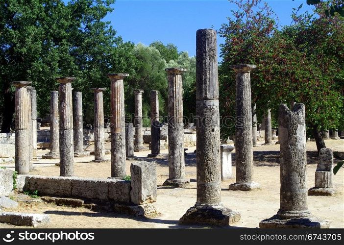 Ruins of a temple in Olympia - Greece