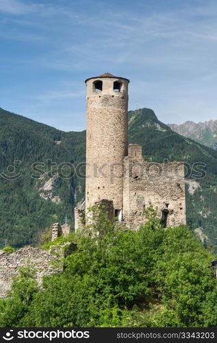 ruins of an ancient castle in Aosta Valley, Italy