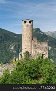 ruins of an ancient castle in Aosta Valley, Italy