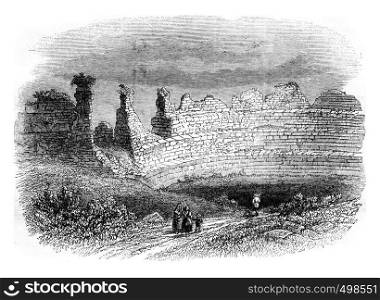 Ruins of an ancient theater, a Lillebonne, vintage engraved illustration. Magasin Pittoresque 1841.