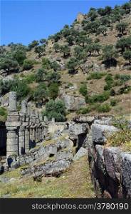 Ruins of ancient agora in Alinda, Turkey