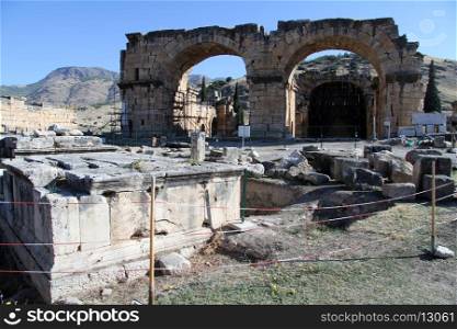 Ruins of ancient basilica in Hyerapolis, Turkey