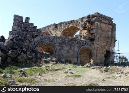 Ruins of ancient basilica in Hyerapolis, Turkey