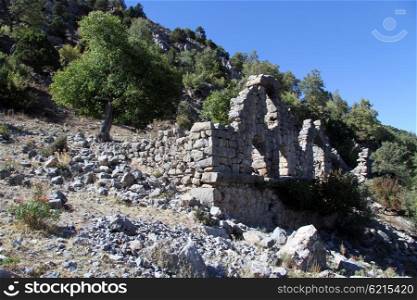 Ruins of ancient church on the slope in Turkey