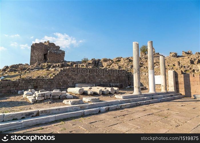 Ruins of ancient city Pergamon, Bergama, Turkey in a beautiful summer day