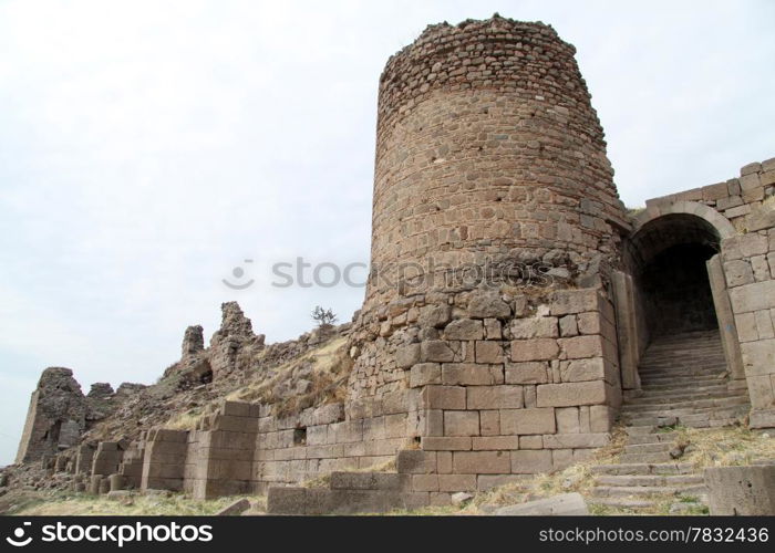 Ruins of ancient fortress in Bergama, Turkey