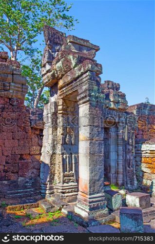Ruins of ancient gate in Angkor, Cambodia