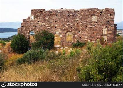 Ruins of ancient greek church in Erytrai in Turkey