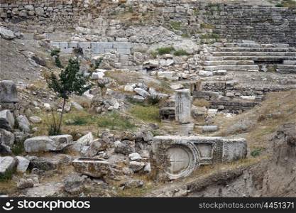 Ruins of ancient roman theater in Pessinus, Turkey