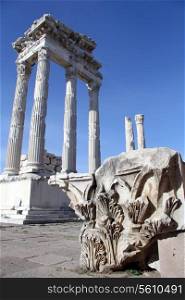 Ruins of ancient Trajan temple in Pergam, Turkey