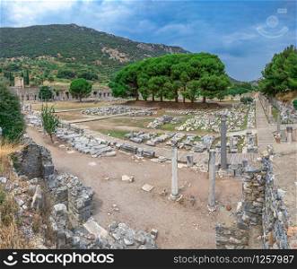 Ruins of antique Ephesus city on a sunny summer day. Ruins of antique Ephesus in Turkey